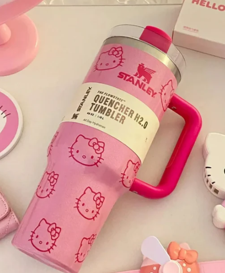 Stylish & Durable Hello Kitty 40oz Stainless Steel Pink Vacuum Insulated Travel Tumbler with Handle & Straw for Coffee, Tea & More