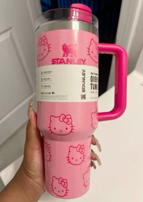 Stylish & Durable Hello Kitty 40oz Stainless Steel Pink Vacuum Insulated Travel Tumbler with Handle & Straw for Coffee, Tea & More