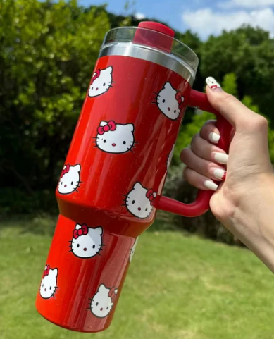 Stylish & Durable Hello Kitty 40oz Stainless Steel Red Vacuum Insulated Travel Tumbler with Handle & Straw for Coffee, Tea & More